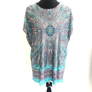 Blue pink paisley print kaftan dress wide sleeves